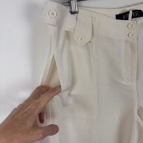 Kasper White Trouser Pants Linen Blend 12 pockets casual career office - Picture 4 of 9